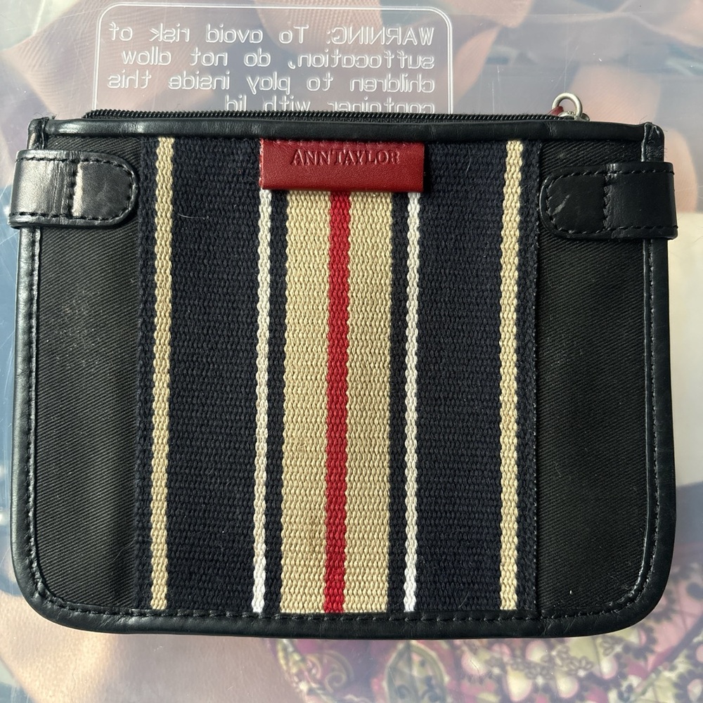 Ann Taylor Black Bag with Red and Cream Stripes